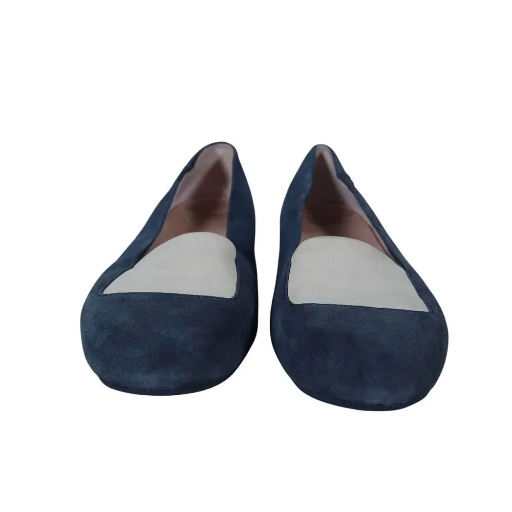 Stephen Jones Millinery Flats EU 37 Blue Suede Cream Ballerina Slip On Shoes